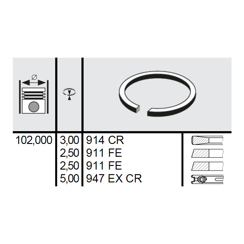 120 015 0019 00 - Set segmenti STD Ø102 3x2,5x2,5x5 mm Deutz 02235561