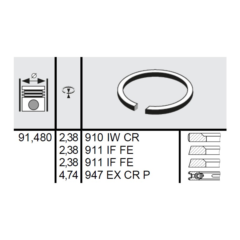 120 036 0010 00 - Set segmenti STD Ø91,48 2,38x2,38x2,38x4,74 mm Massey Ferguson 41158065