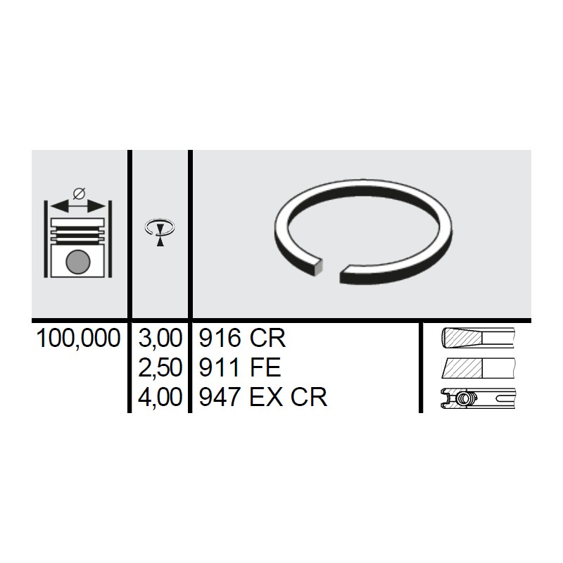 120 036 0011 00 - Set segmenti STD Ø100 3x2,5x4 mm Massey Ferguson 4181A021