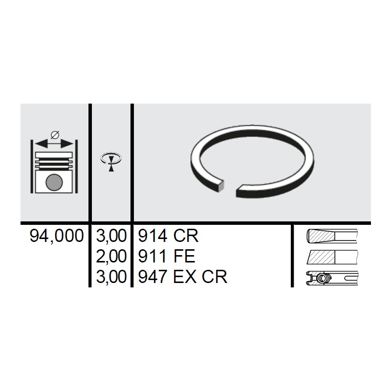 120 015 0022 00 - Set segmenti STD Ø94 3x2x3 mm Deutz 04251766