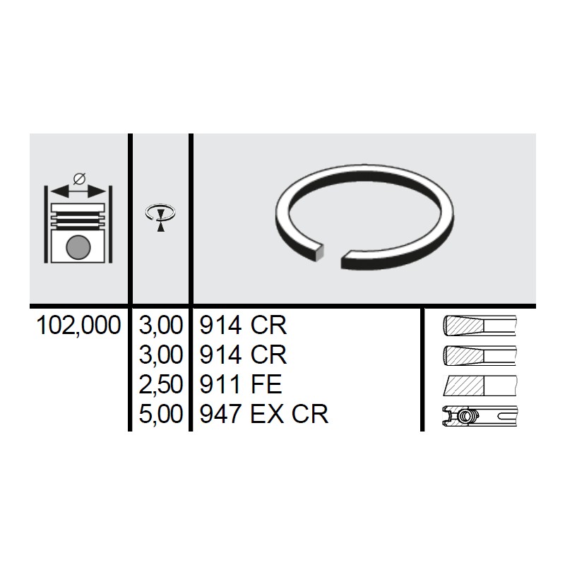 120 015 0030 00 - Set segmenti STD Ø102 3x3x2,5x5 mm Deutz 02235236