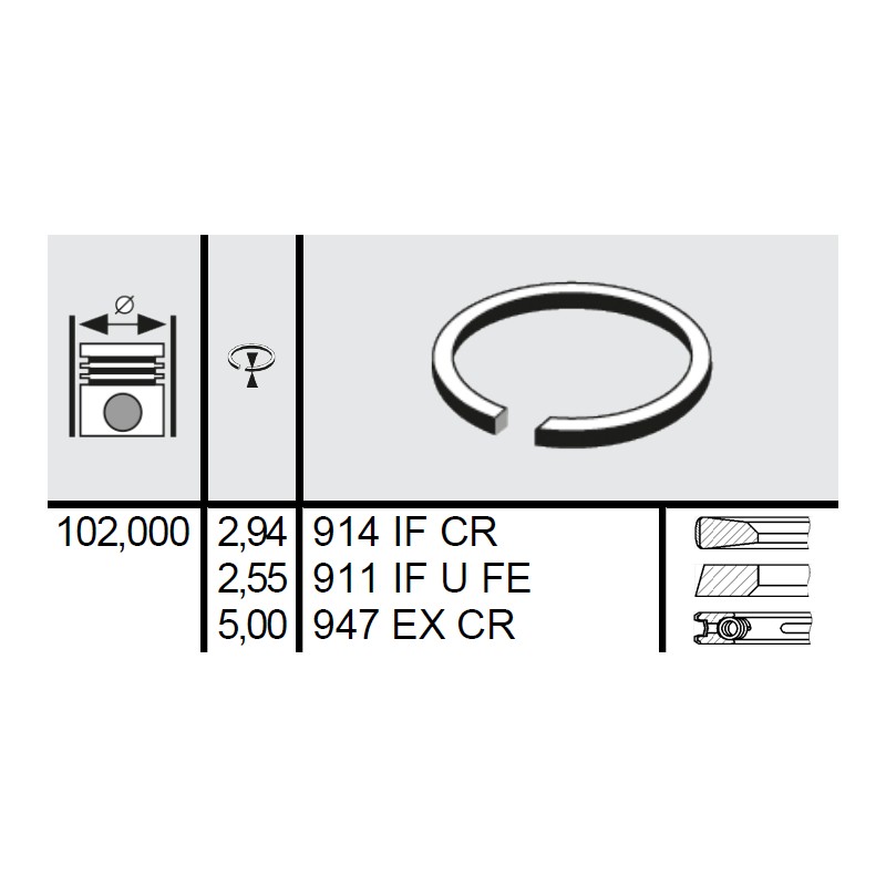 120 015 0034 00 - Set segmenti STD Ø102 2,94x2,55x5 mm Deutz 04152185