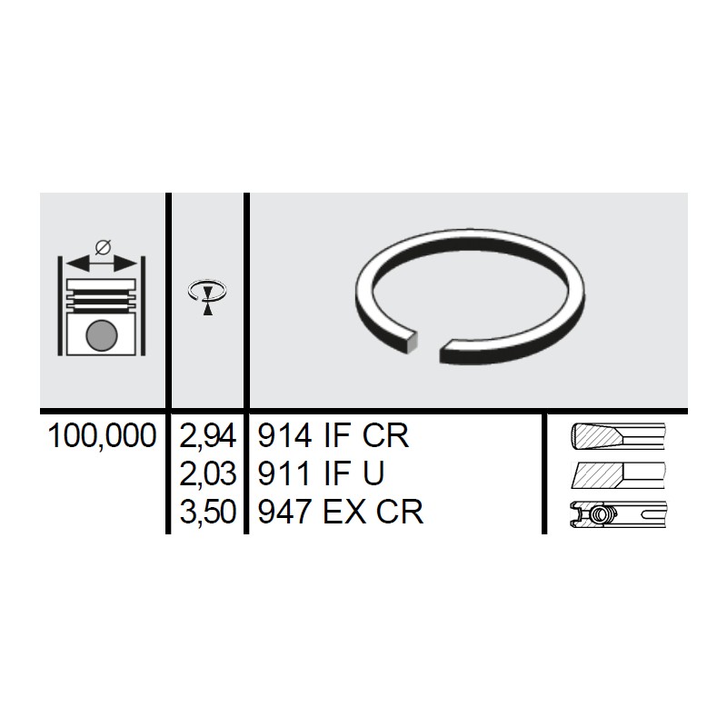 120 015 0038 00 - Set segmenti STD Ø100 2,94x2,03x3,5 mm Deutz 04230683