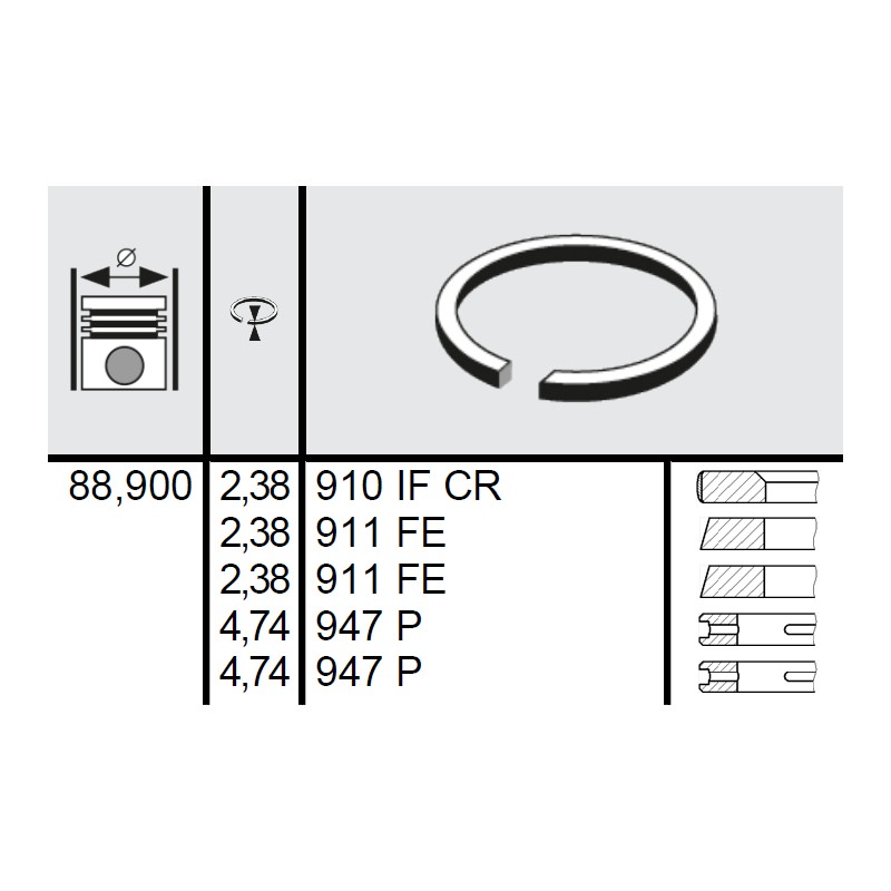 120 027 0002 00 - Set segmenti STD Ø88,9 2,38x2,38x2,38x4,74x4,74 mm Case IH 3114778R91