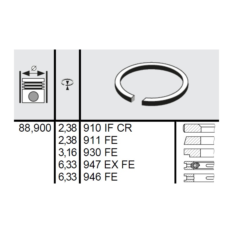 120 036 0005 00 - Set segmenti STD Ø88,9 2,38x2,38x3,16x6,33x6,33 mm Massey Ferguson 41158063