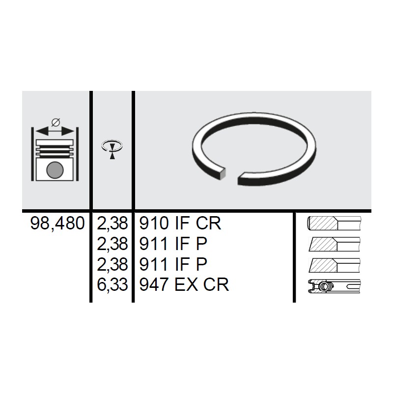 120 036 0008 00 - Set segmenti STD Ø98,48 2,38x2,38x2,38x6,33 mm Massey Ferguson 41158044